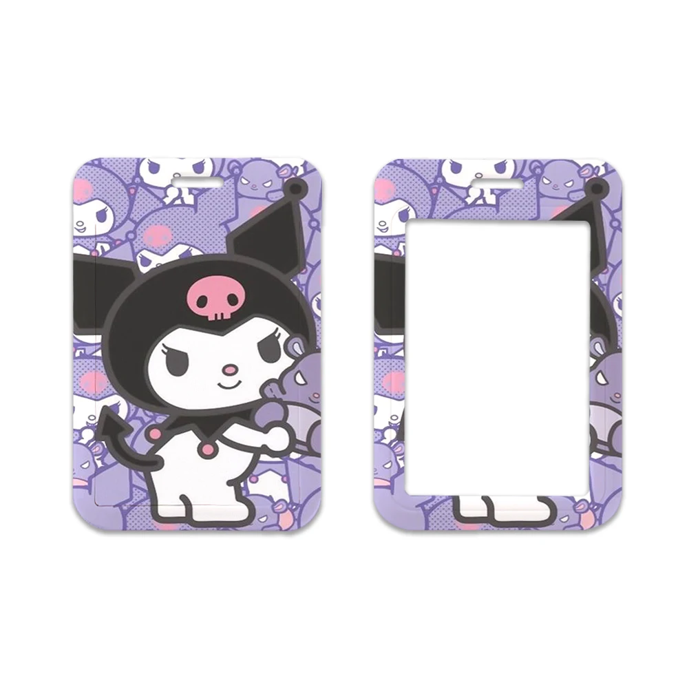 W Custom Cartoon Kuromi Lanyard Kids Keychain Key Badge Women Mobile Phone Rope Lanyard With Kawaii Card Holder Cover