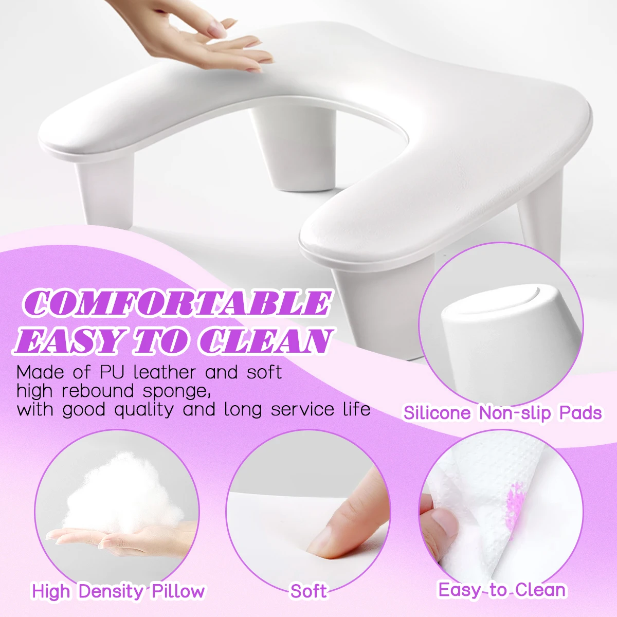 U-shaped Nail Art Hand Pillow Arm Rest Portable Removable Stand Tilt Design Manicure Stand Hand Pillow PU Material Hand Pillow