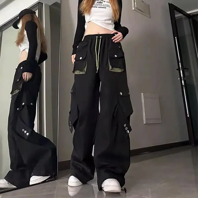 Spring Autumn New Women Clothing American High Street Multi Pocket Work Pants Men Women Trendy Loose Casual Wide Leg Long Pants