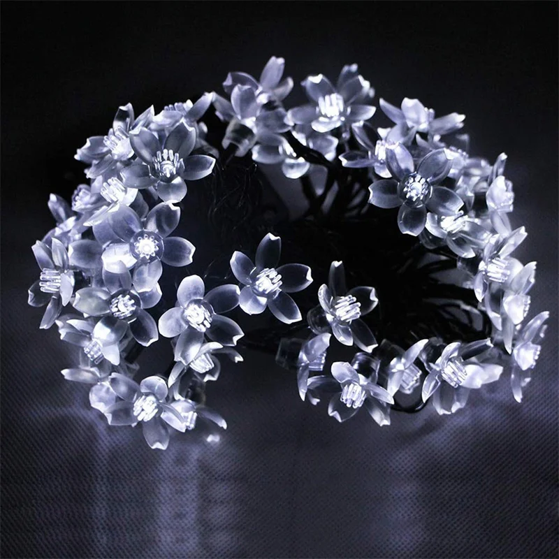 Solar Fairy String Light Sakura Garlands Peach Flower Cherry LED Lamp 5/7/12M For Wedding Party Garden Christmas Outdoor Decor