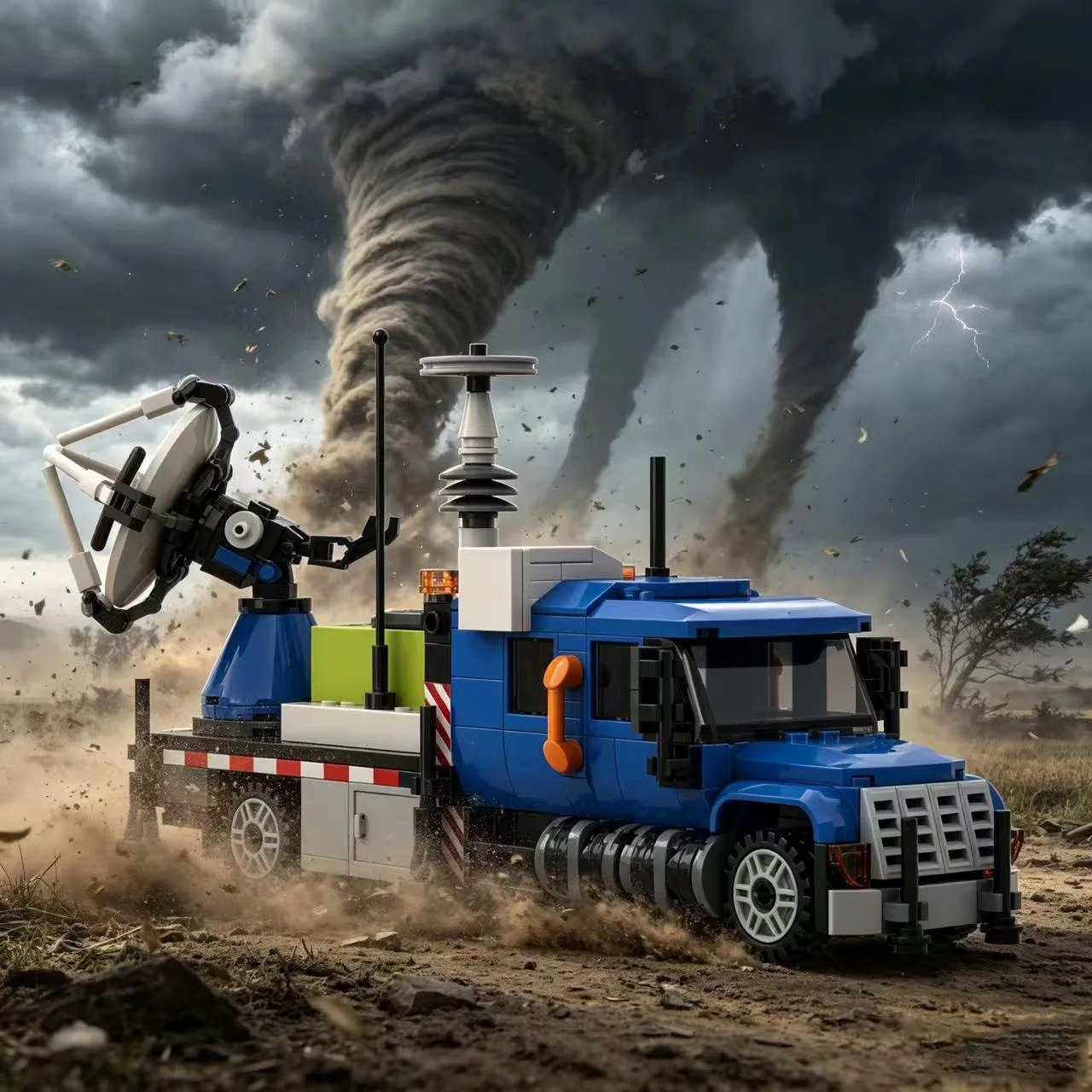 Storm Radar Vehicle TIV 2 TV Car Model Building Bricks Decor Ornaments Tornado Intercept Modular Technology Assemble Toys