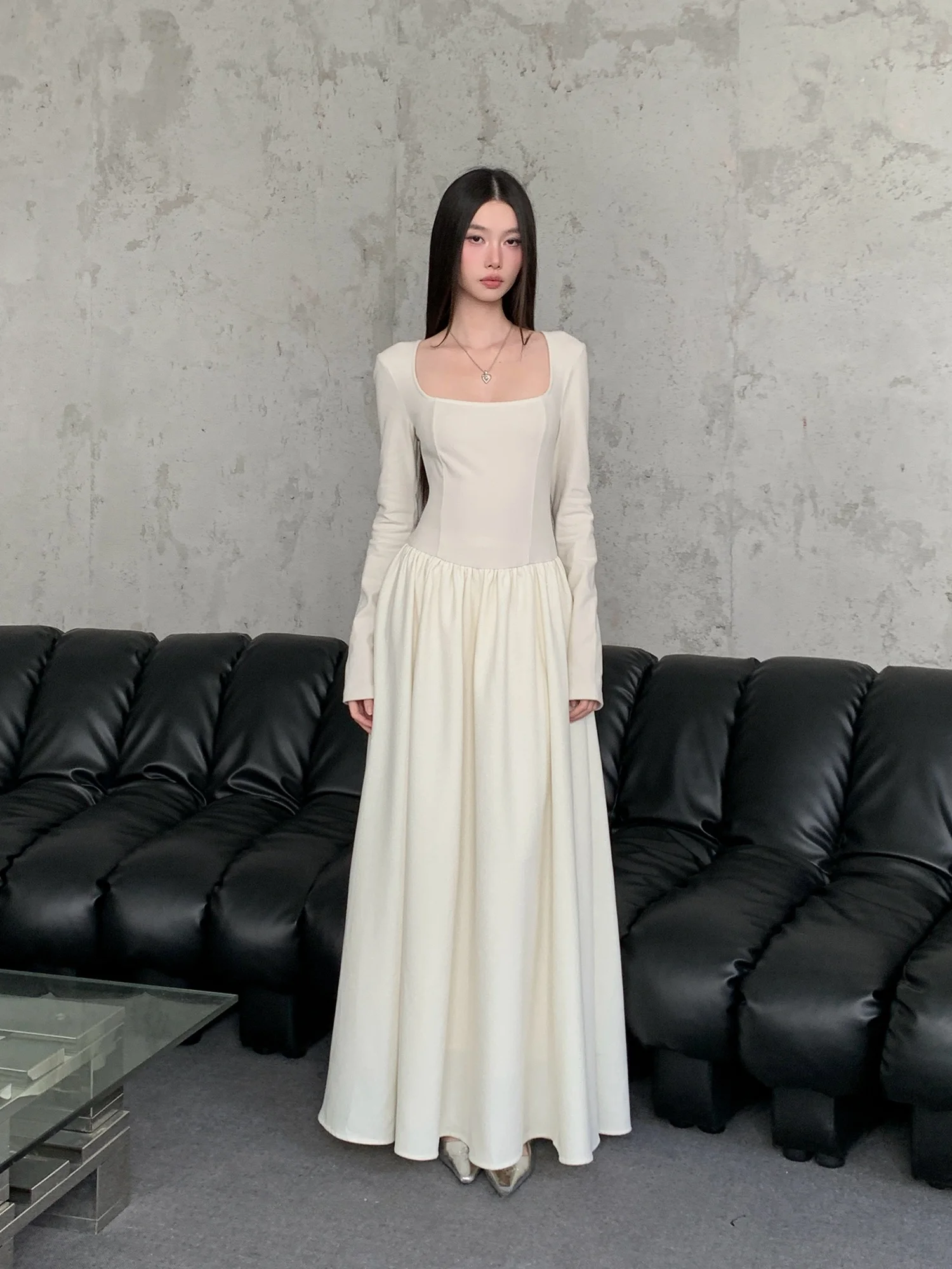 MOXI White Ele Long Sve Cowl Ne Gown with awl Autumn Winter Birthday Par Dr Slim Fit Long Dr