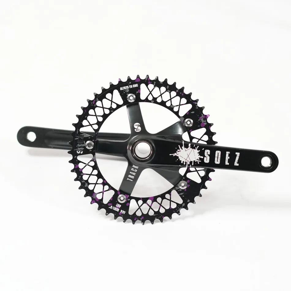 SOEZ Hollowtech Crankset, Fixie Crank, Single Speed, Fixed Gear Bike,Track Bicycle Chainwheel, 49T, 165mm, 144BCD Bike Parts