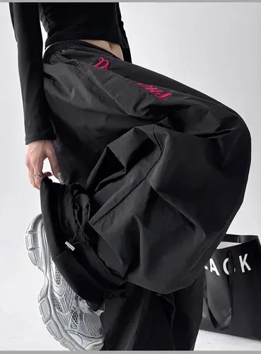 Imagen 2 del producto Pantalones de Hip-hop de lana Retro americano para mujer, pantalones Baggg de Hip-pop Harajuku para mujer, ropa de calle de otoño 2025, pantalones de chándal de pierna ancha Y2k