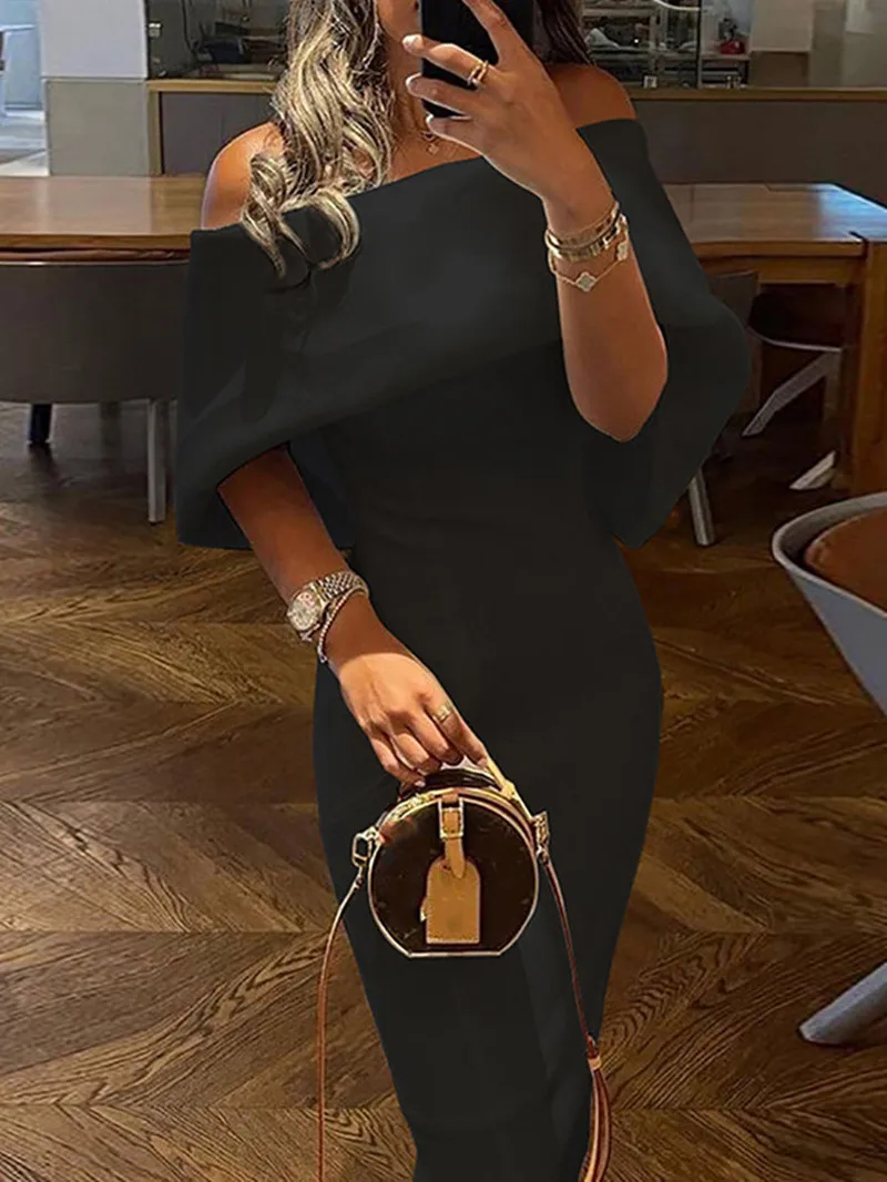 الكلاسيكية قبالة الكتف مساء فستان جديد عادية زهرة التباين اللون سليم صالح زي العرائس الركبة طول الجلباب دي Mariée رائجة البيع #3