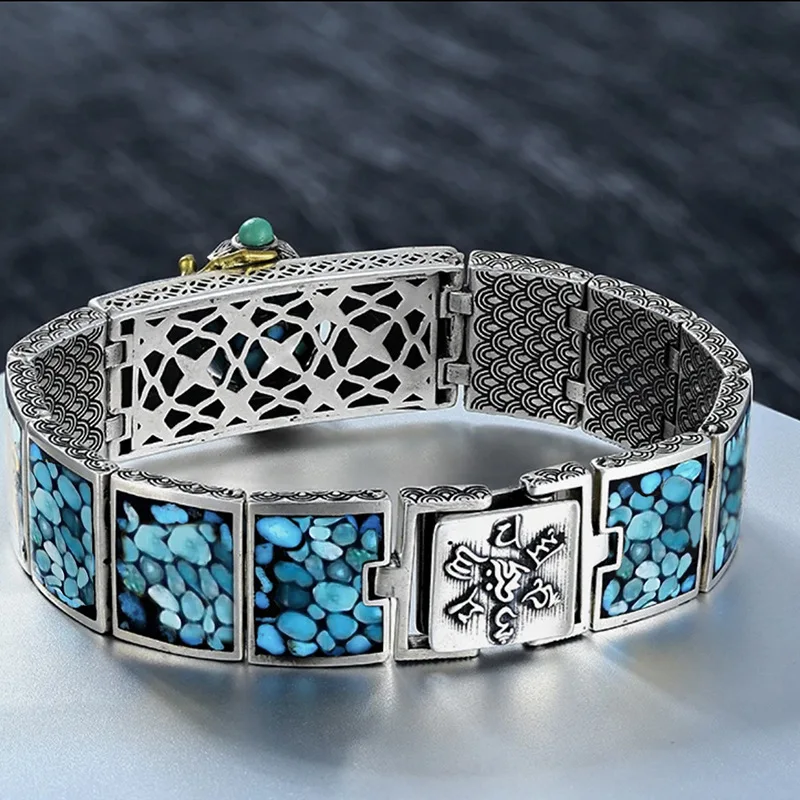 Golden Toad Offering Treasure Bracelet Men's Ethnic Style Exquisite Women's Design Inlaid with Rotating Turquoise