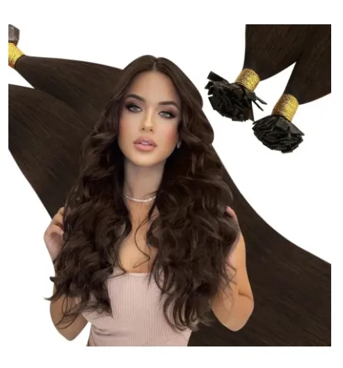 البني طرف مسطح وصلات شعر الشعر البشري 12-20 بوصة طرف مسطح وصلات شعر براون نصائح مسطحة وصلات شعر طبيعية 30 جرام 50 قطعة