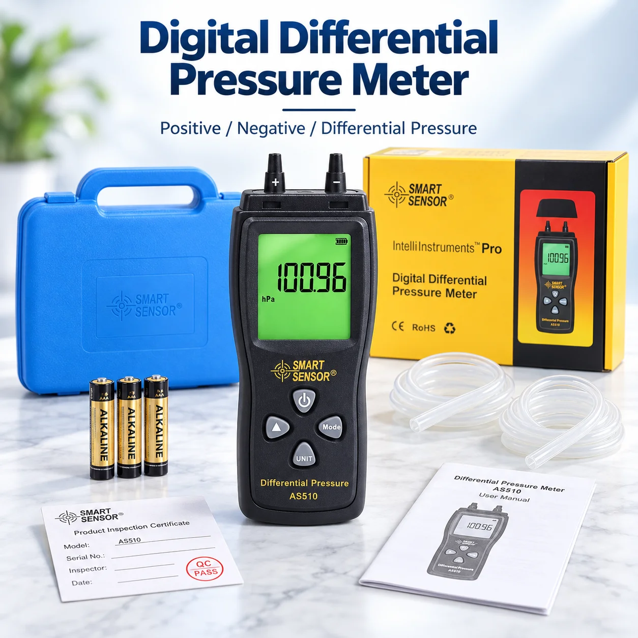 AOLIVIYA Digital Pressure Gauge High Precision Micro Pressure Tester Positive and Negative Differential Pressure Detection Tool