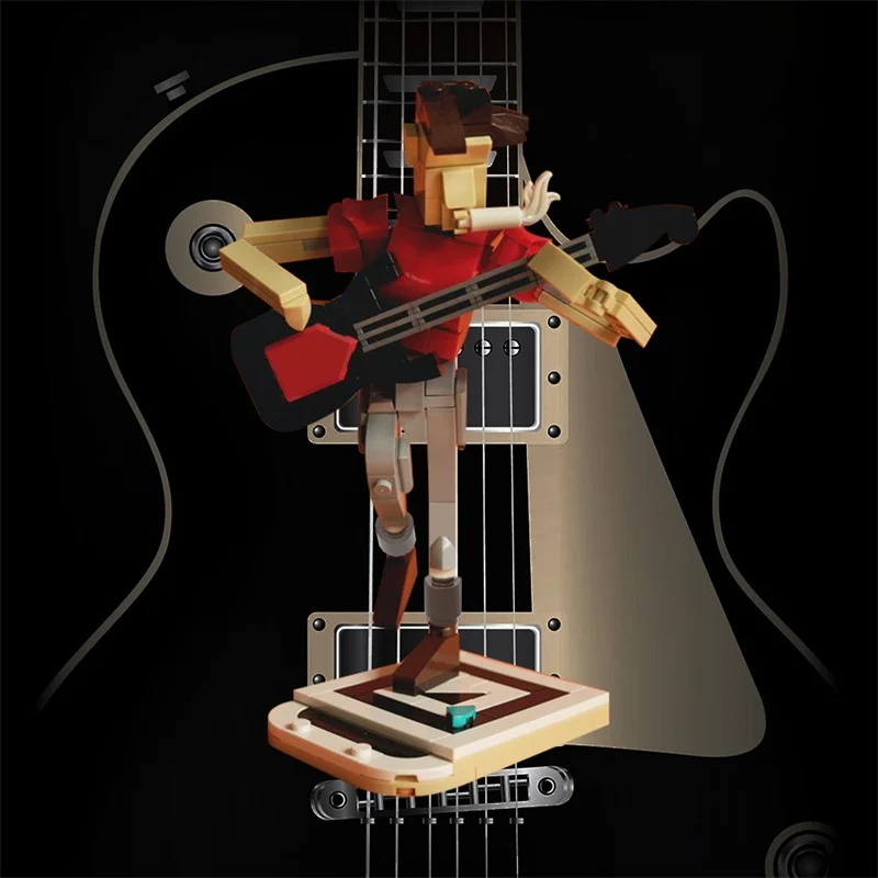 

MOC Lead Guitarist Model Building Blocks Classical Jazz Music Mini Figure Swing Guitar Action Figure Assembled Brick Toy DIY Gif