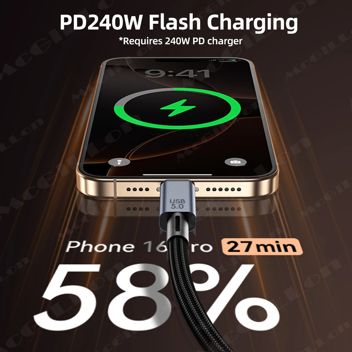 USB 5 Kabel 80Gbps 240W 8K für Thunderbolt 5 Typ C Schnelles Laden Thunderbolt4 USB 5.0 USB-C zu C Datenübertragungskabel für Laptop – Detail 4