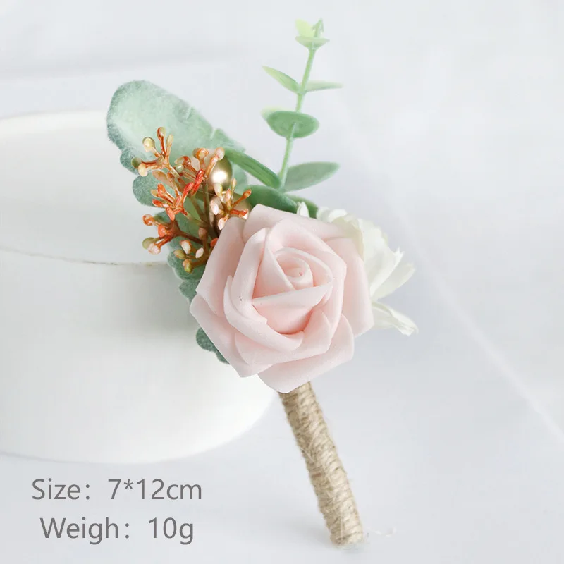 Bride Wedding Corsage  Groom Corsage Wedding Boutonniere Pink Rose Brooch Flowers Silk Lapel Pin Buttonhole Boutonniere