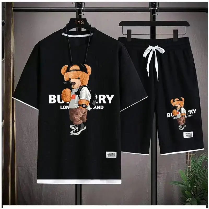 Hip Hop Summer Streetwear cat Graphic Luxury Short Sets Men Designer Clothes Oversized Unisex Tshirt Shorts Brand Outfit beach