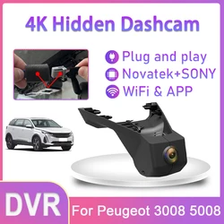 4K Plug And Play UHD Dash Cam Wifi Car DVR Video Recorder For Peugeot 3008 5008 GT 2018 2019 2020 2021 2022 2023 Car Accessories