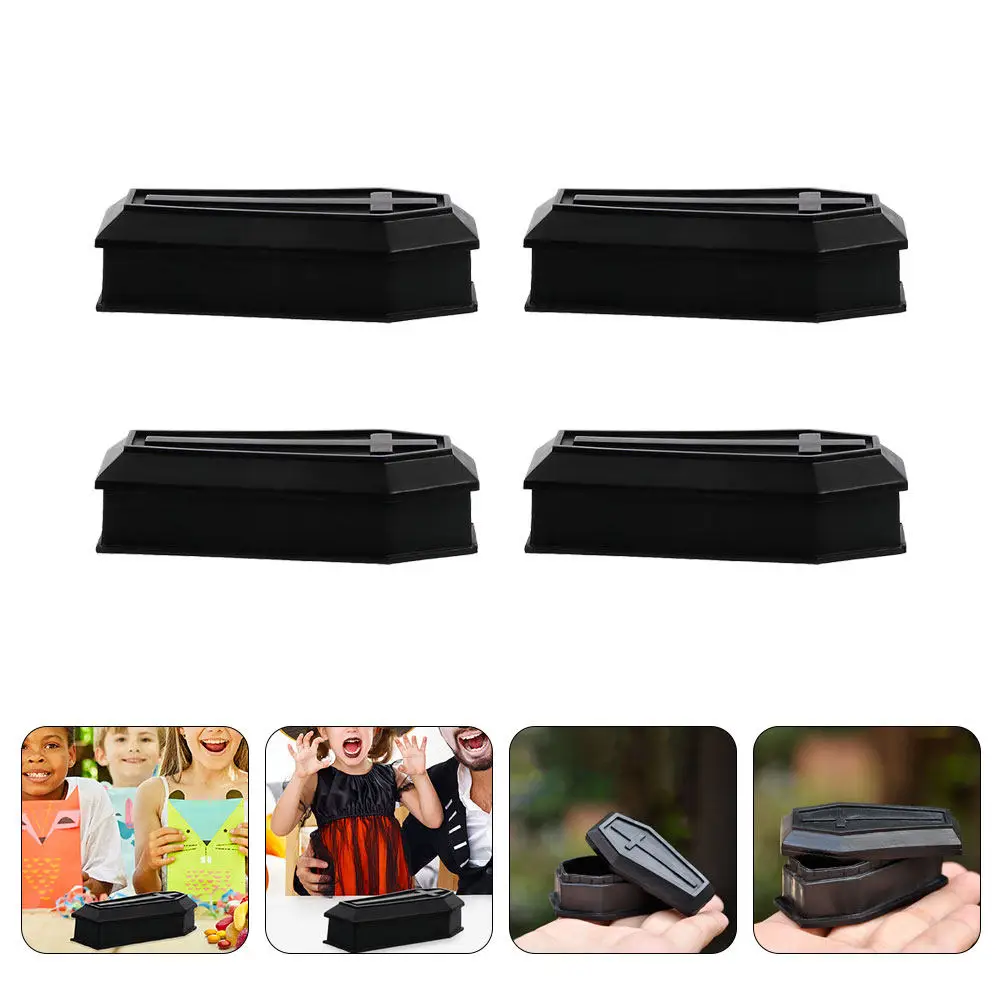 

4Pcs Chic Coffin Treat Box with Lid Small Candy Container Party Decoration Halloween Prop Black Coffin Ornament Fun