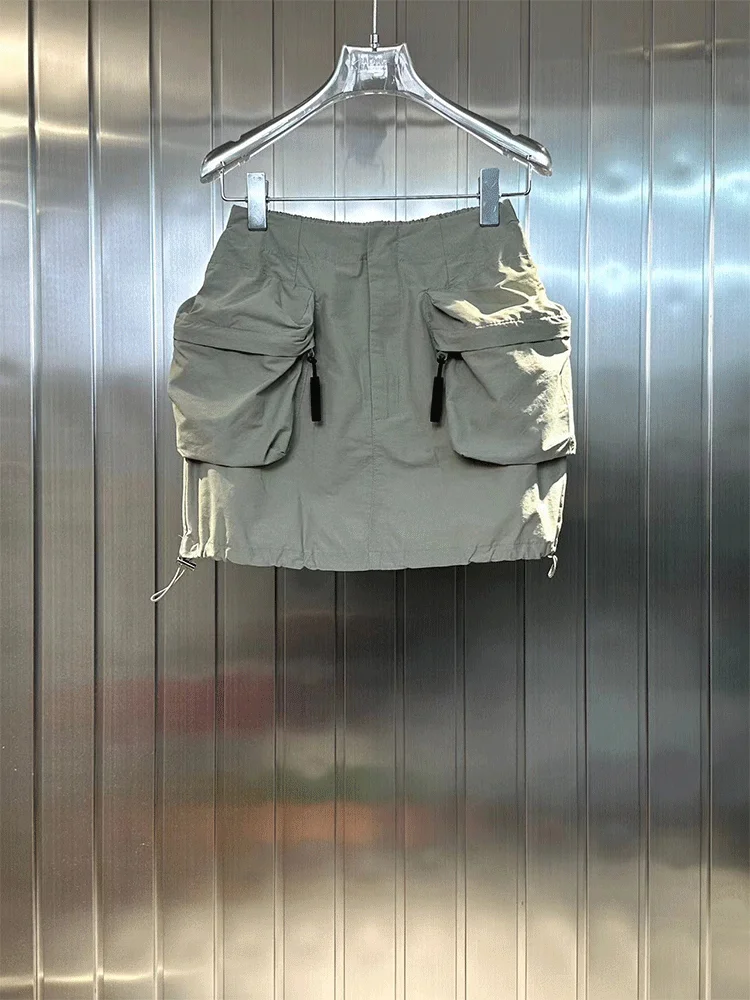 

Юбка-трапеция с высокой талией в американском рабочем стиле для женщин, с большими карманами, крутая и дерзкая, укороченная, в уличном стиле