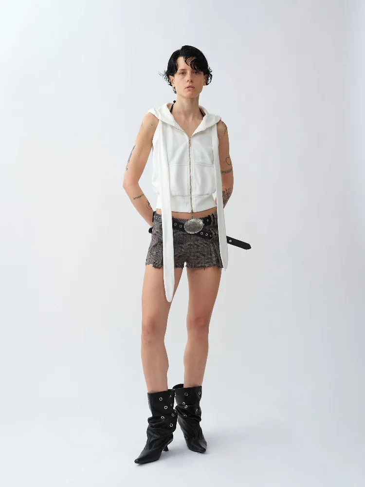 

Винтажные укороченные брюки с рваным краем, оригинальные, приталенные, прямого кроя, на молнии, повседневные, для женщин, лето 2025