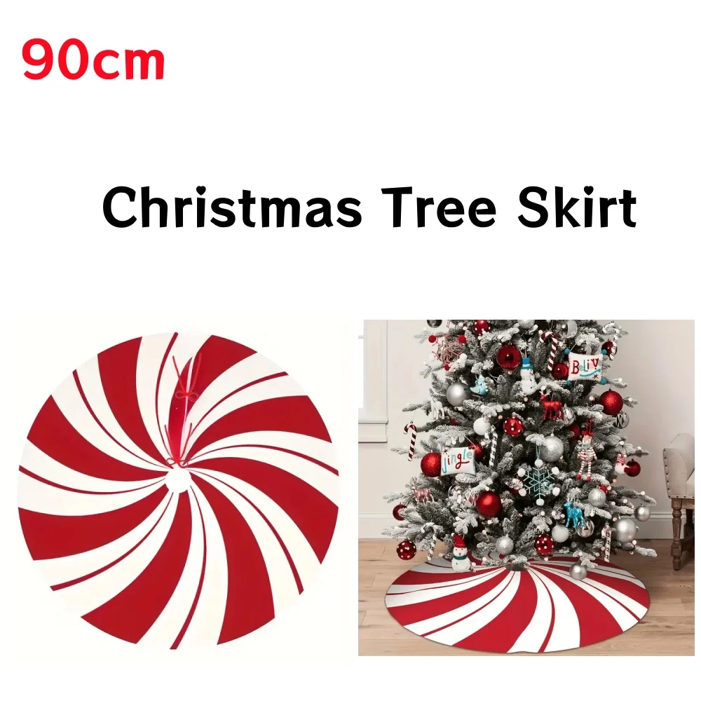 

90cm Red Merry Christmas Tree Skirt Holiday Party Xmas Santa Tree Skirt Mat Christmas Tree Carpet Base Mat Navidad Decoration