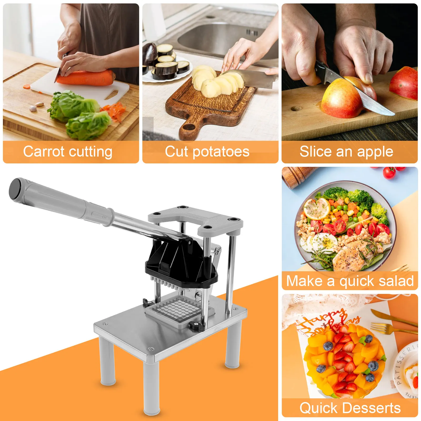 Stainless French Fry Cutter Steel Potato Slicer Vegetable Food Cut Manual Vegetable Cutter Potato Chips Maker