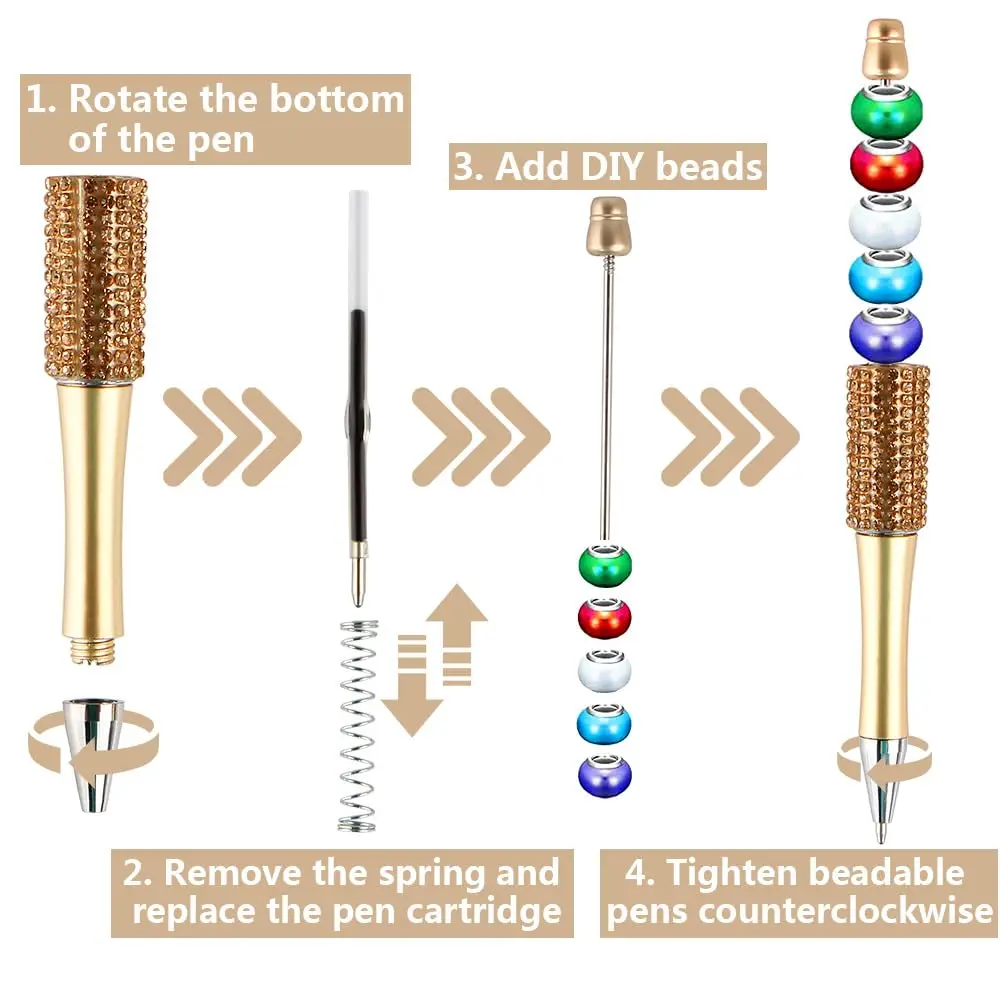 手作りの貼り付けダイヤモンドビーズボールペン、学生文房具ギフト、筆記用のbeadableペン、学校事務用品、DIY、26個