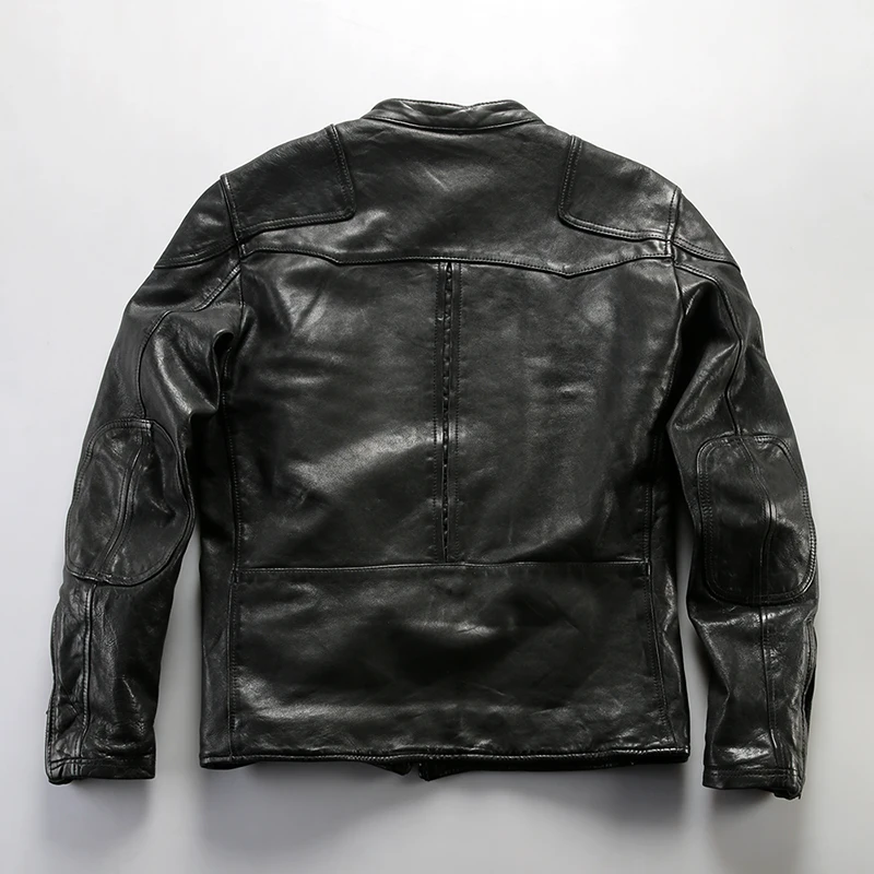 High quality vegetable tanned true sheep skin for men Venom stand-up collar genuine leather jacket