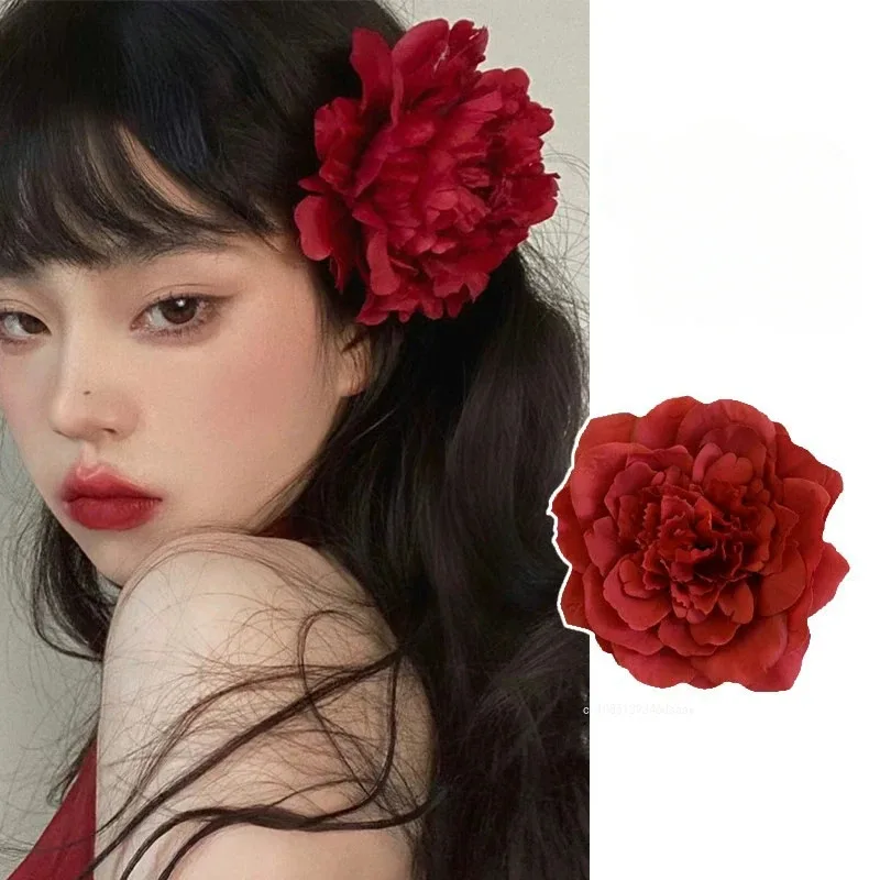 Fashion Cloth Simulation Flower Hair Clip Bohemian Rose Hairpin Headdress Seaside Vacation Headwear for Women Girls Hair Jewelry