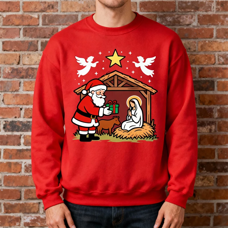 موضة سانتا يسوع الجرافيك سترة عيد الميلاد القبيحة العصرية الشارع الشهير ثلاثية الأبعاد مطبوعة عيد الميلاد بلوزات فضفاضة تنفس رجالي البلوفرات #3