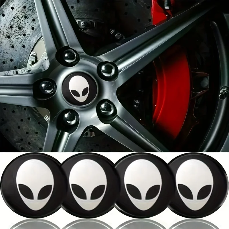 4pcs Alien Head Skull Car Wheel Center Hub Cap Emblem Stickers Cover 56mm Car Accessories For Car Motorcycle Truck SUV