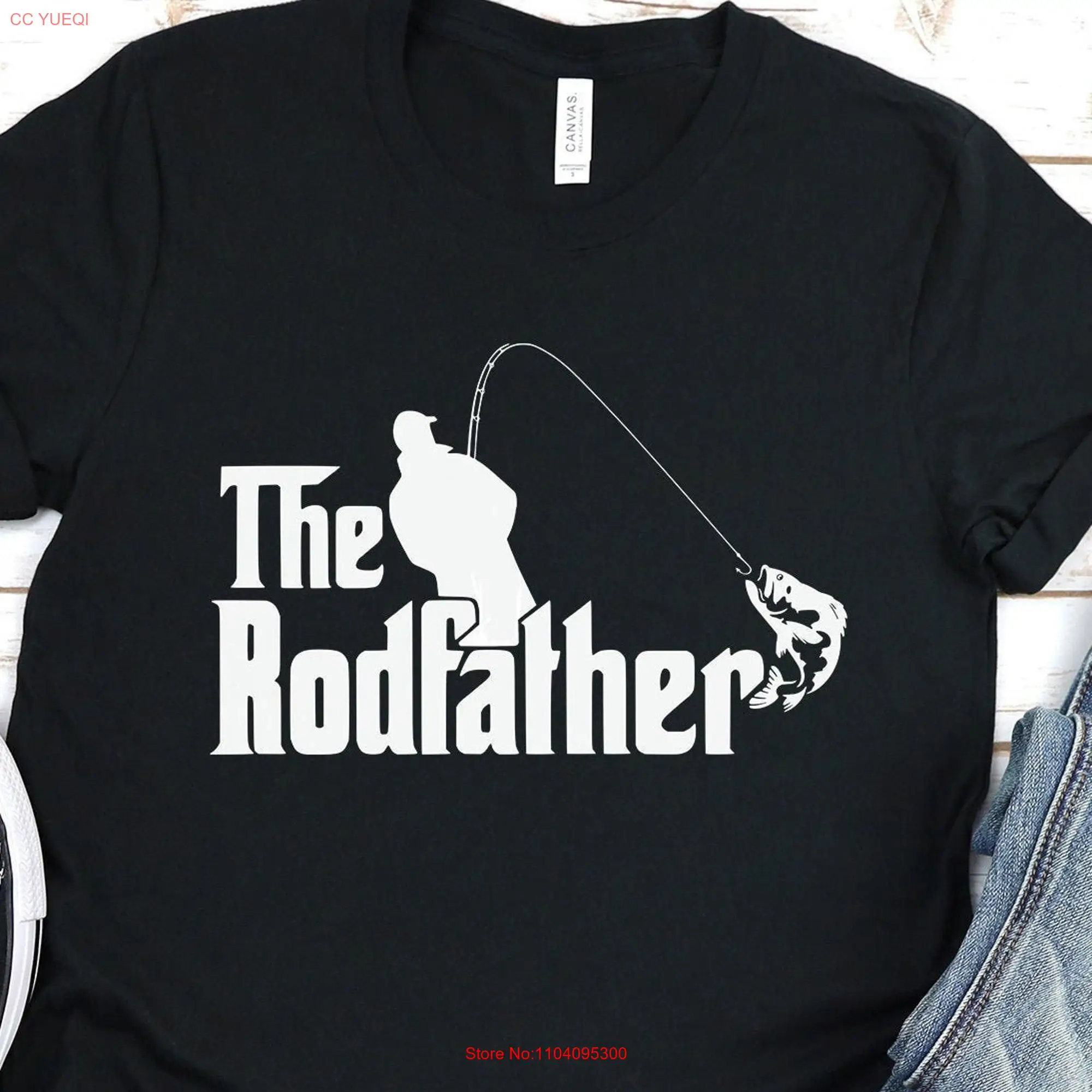 The Rodfather T Shirt Fishing Father's Day Dad Godfather Parody Rod Rustic long or short sleeves