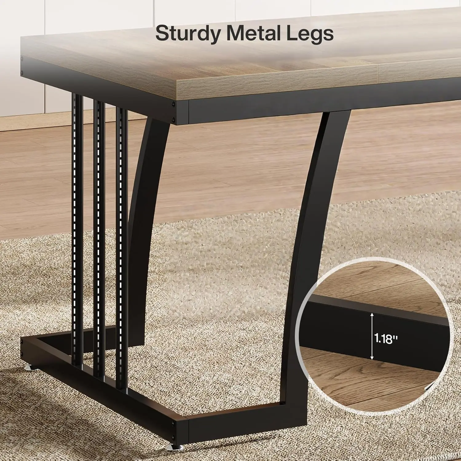 63 Farmhouse Dining Table, Large Kitchen Table for 4-6 People, Rectangular Kitchen & Dining Room Furniture with Thick