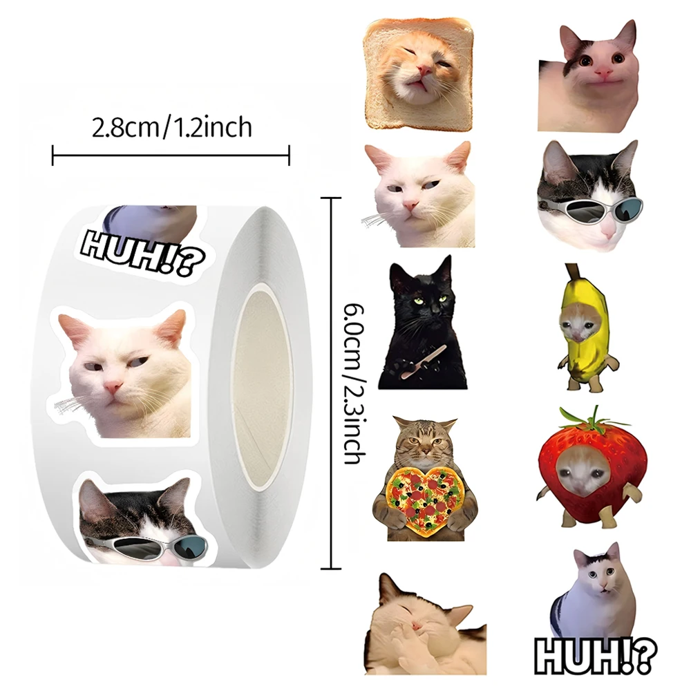 500pcs/Roll Kawaii Funny Cat MEME Graffiti Sealing Stickers Decals DIY Notebook Suitcase Cute Cartoon Sticker Label Toys