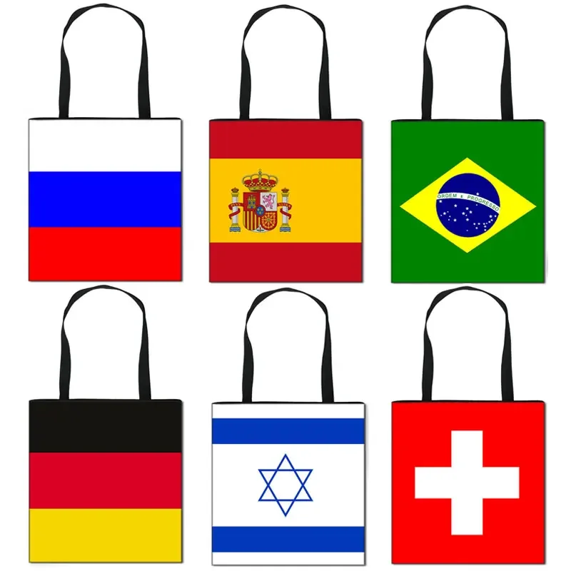 National Flag Print Women Handbag Causal Tote Bags Canvas Shoulder Bag for Travel Portable Large Capacity Storage Bags