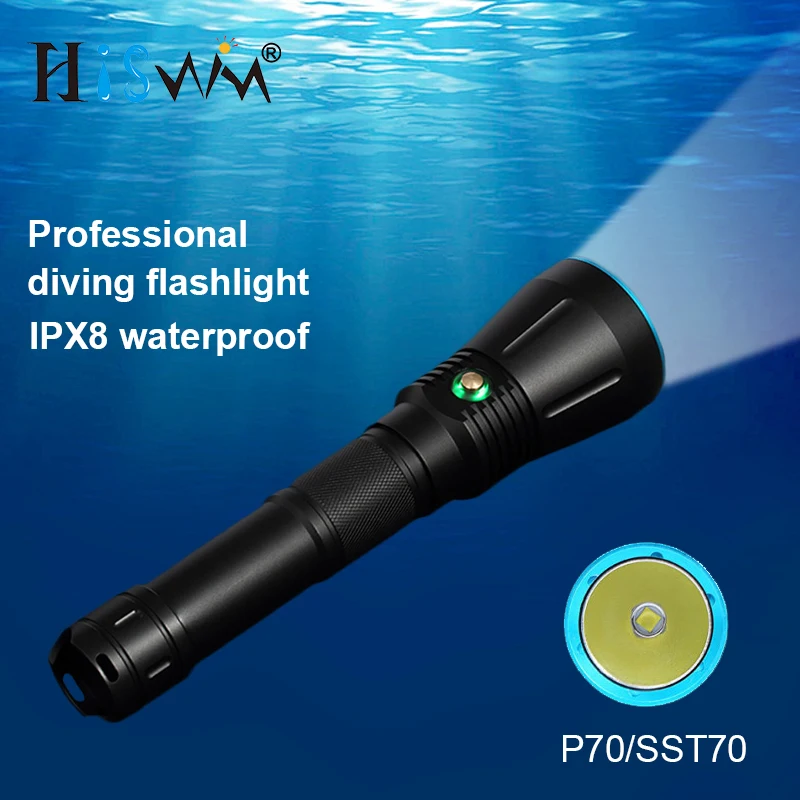

HISWN DV16 Professional diving flashlight P70 LED 4000LM Super Bright Underwater flashlight IPX8 Waterproof for scuba diving