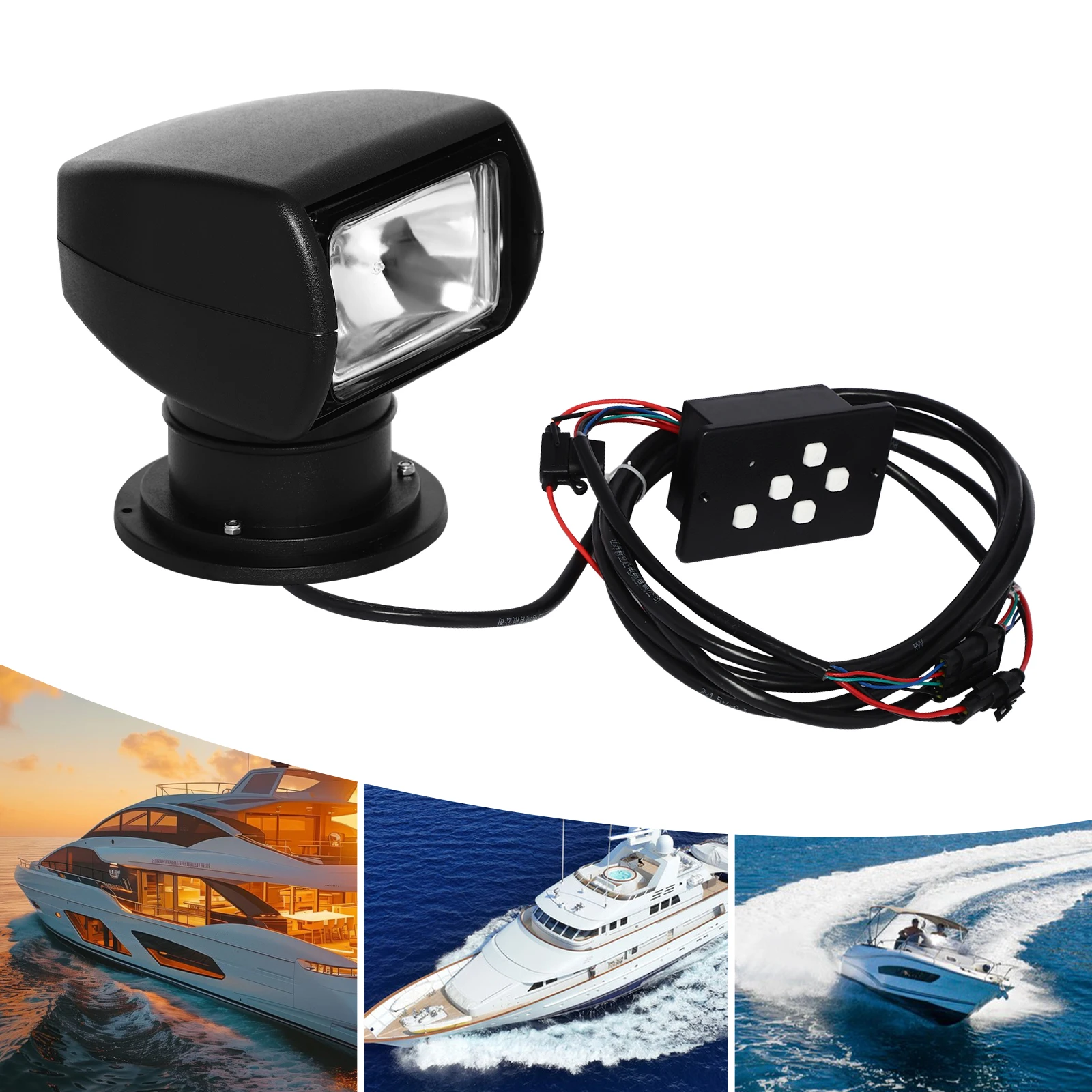 DC12V 100W Marine Spotlight Remote Control  800m Boats Searchlight IP66 Waterproof w/360° Rotation Halogen Yacht Light