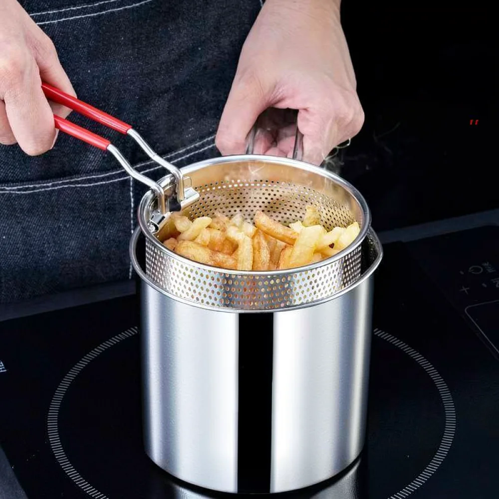 Durable Stainless Steel Deep Frying Pot Compact Oil Saving Cooking Tool With Removable Basket Lid For Home Kitchen