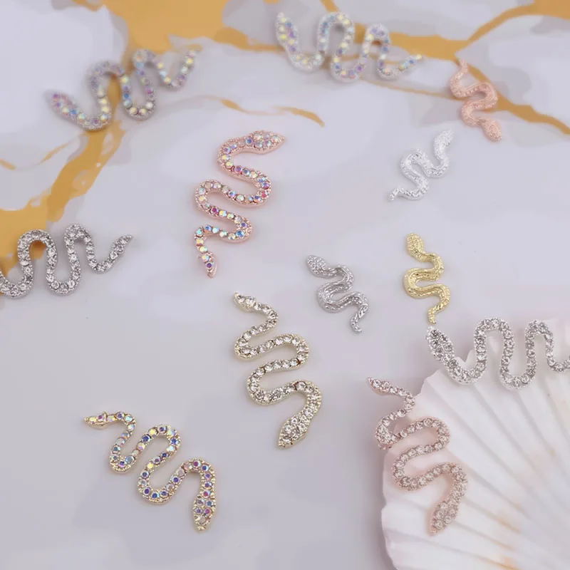 10 個 3D 合金スネークネイルグリッターラインストーンゴールドシルバーストラスダイヤモンド高級スネークネイルアート (30*13 ミリメートル) メタルスネークネイル Jewl *