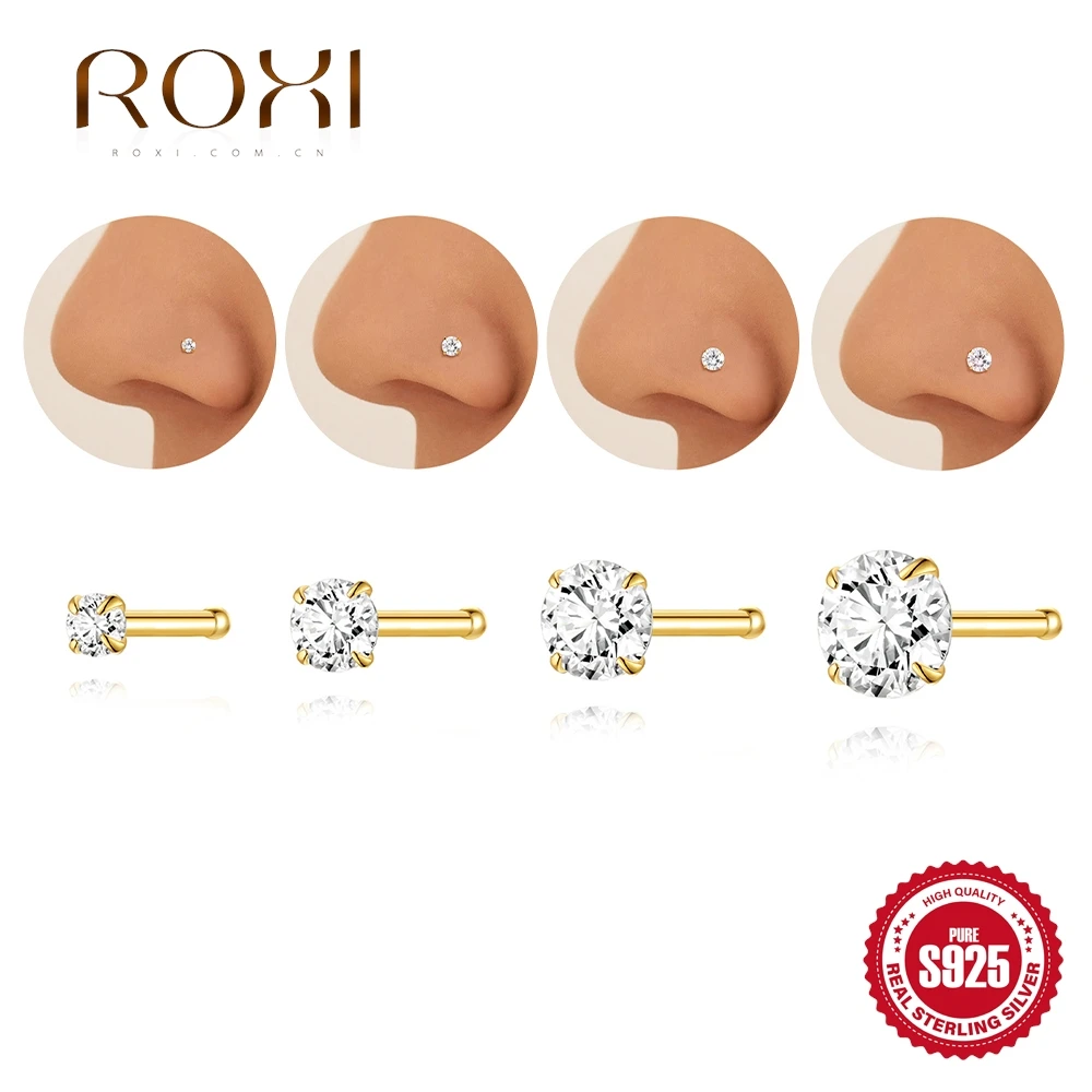 ROXI 1PC 2/3/4/5mm Four Claw 925 Sterling Silver Nose Nail Piercing Earring For Women Ins Classic Simple Ear Nail Jewelry Gift