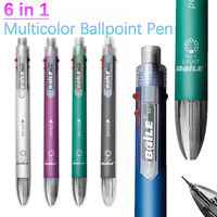 5pcs Multi-colour 6 in 1 Ballpoint Pen Set Creative Multifunction Ball Pen and 1 Automatic Pencil Writing Supplies Stationery