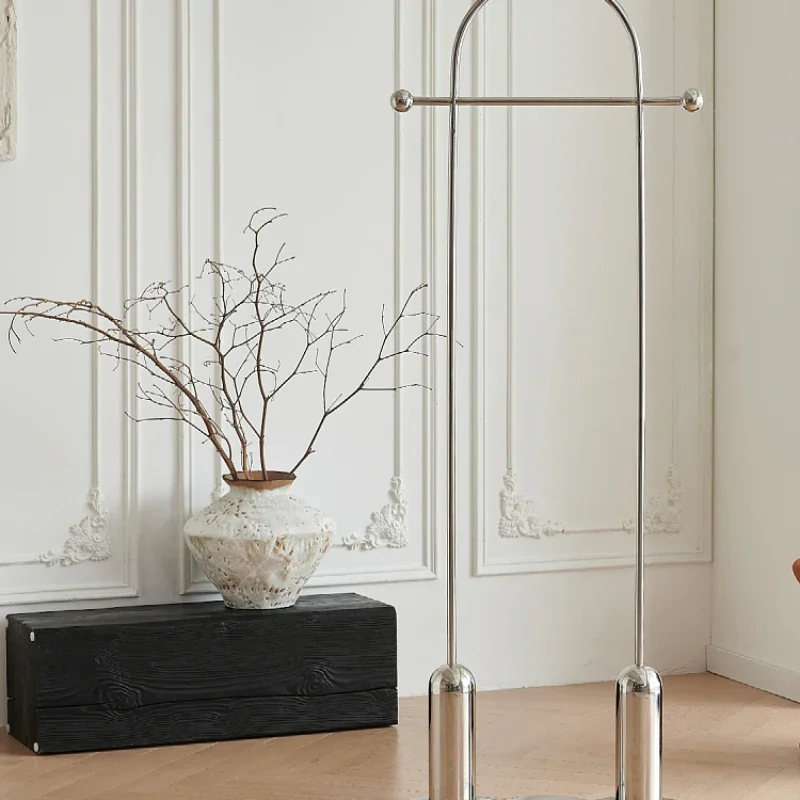Retro simple stainless steel bedroom coat rack hanging hanger storage floor clothes overnight