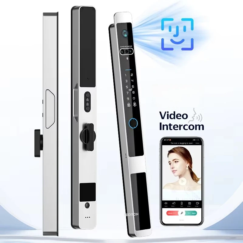 Fechadura Digital Waterproof  WIFI Fingerprint Biometric Intelligent Keyless Glass Door Aluminum Sliding Smart Door Lock