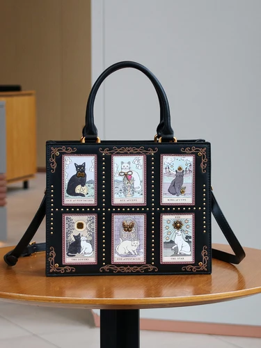 Imagen 2 del producto 2025 moda nuevo nicho Tarot marca bolso de ladrillo de gran capacidad lindo gato bolso de mano ligero de lujo retro viajero bandolera