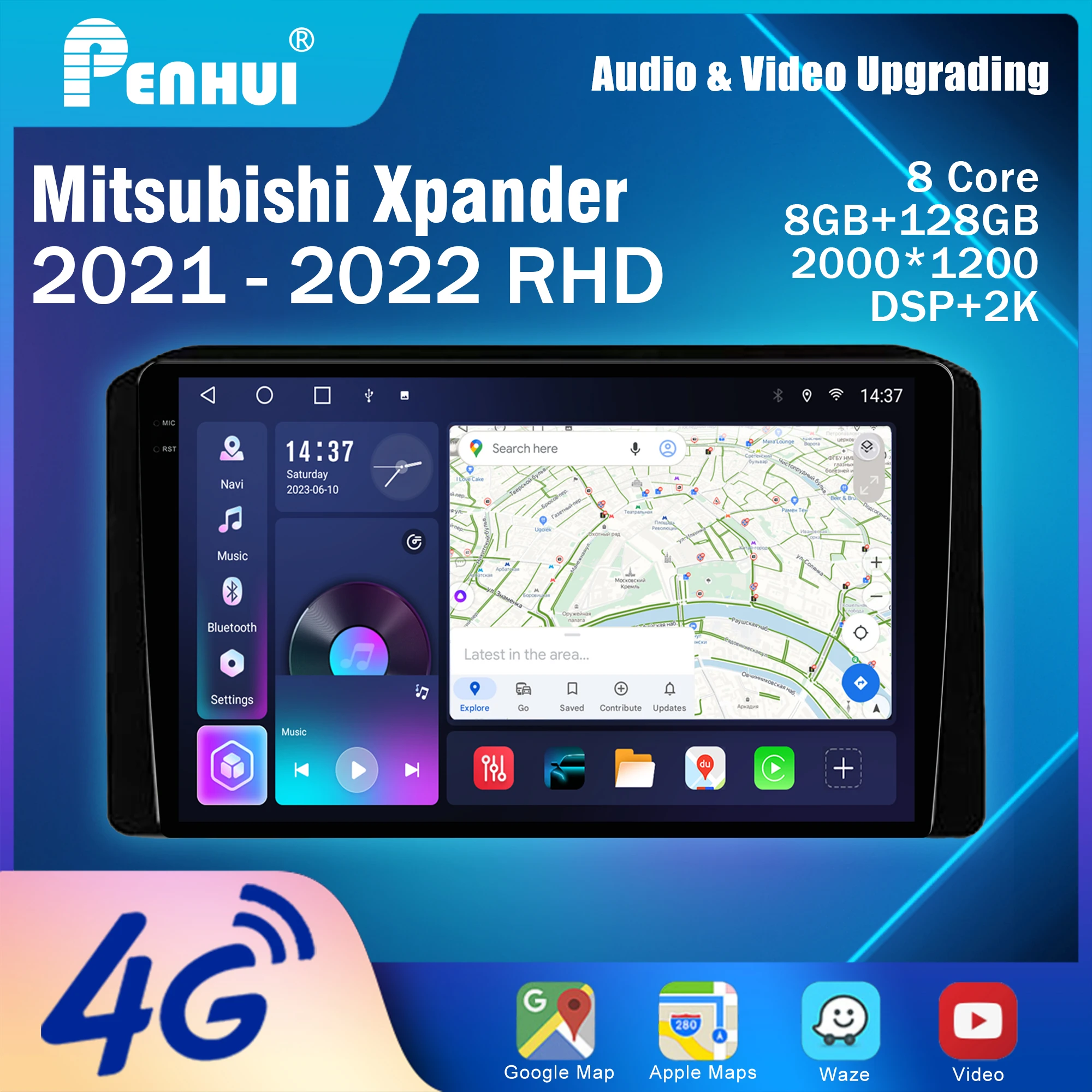Penhui for Mitsubishi Xpander 2021 - 2022 RHD Android Car DVD Multimedia Player Screen Audio Video 2 Din DSP Bluetooth