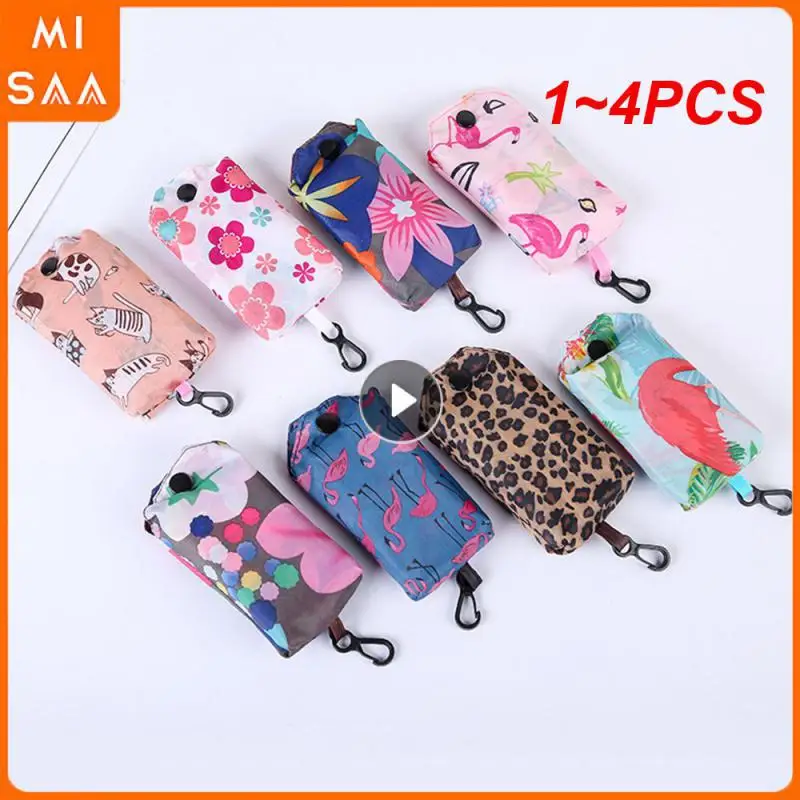 1~4PCS Shopping Bag Fashionable Convenient Washable Feature Reusable Save Space Foldable Floral Pattern Shopping Bag Storage Bag