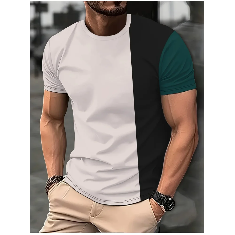 New Men's Gradient Solid Colour Printing T-Shirt Casual Short Sleeved Round Neck T Shirt Summer Outdoor Sports Tees Clothing