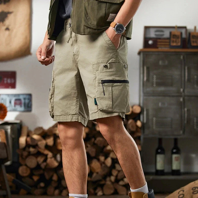 

vintage cargo shorts men's summer wear fashion brand cotton five quarter pants plankton handsome high-grade loose