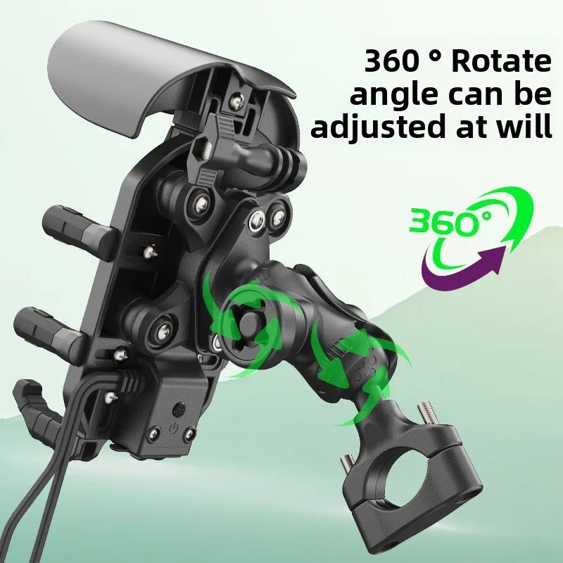 15W Fast Wireless Charging Motorcycle Phone Holder - Universal Shockproof Navigation Rack with QC3.0 Adapter