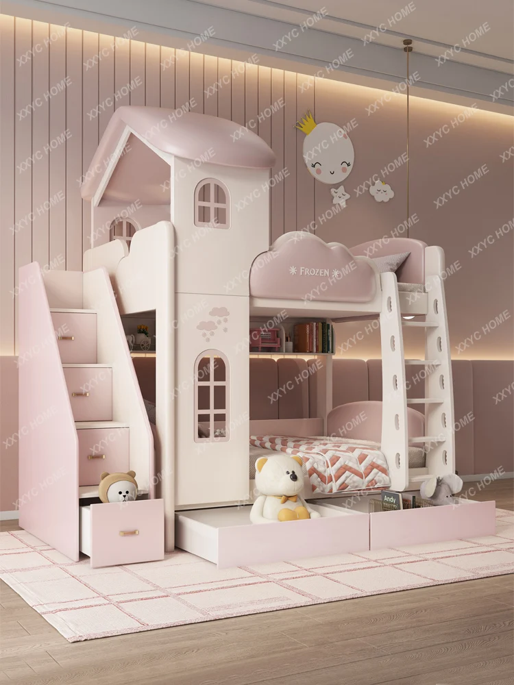 Cama de altura ajustable para niños, litera con agujero en el árbol, apartamento pequeño para niña, cama de arriba y abajo, Castillo de princesa, casa del árbol