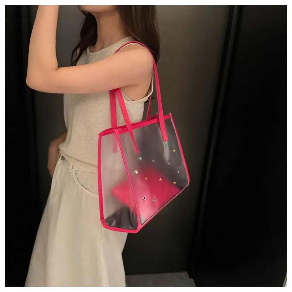 2pcs/set Large Capacity Transparent Shoulder Bag New PVC Fashion Beach Tote Bag Solid Color Jelly Pack Daily Shoulder Bag