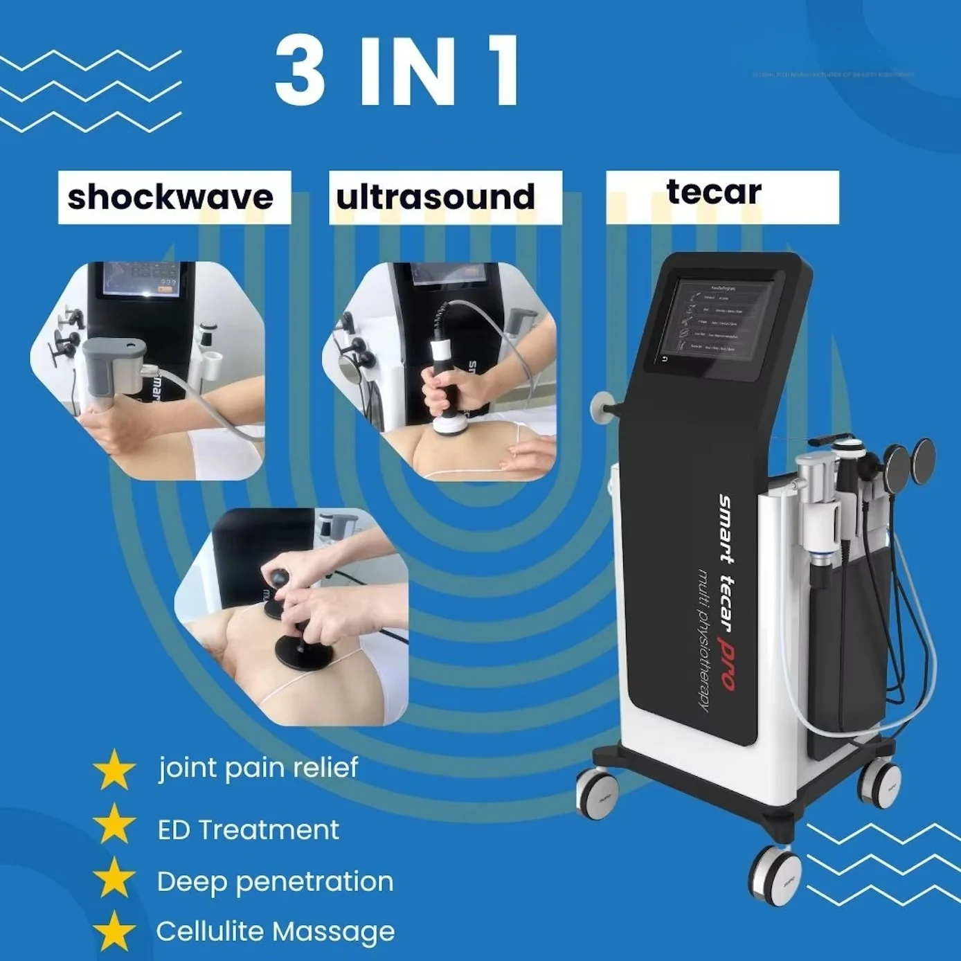 3in 1 Tecar Diathermy Shockwave Therapy Machine for Sport Injury Plantar Fasciitis Treatment Shockwave Pain Relief Device