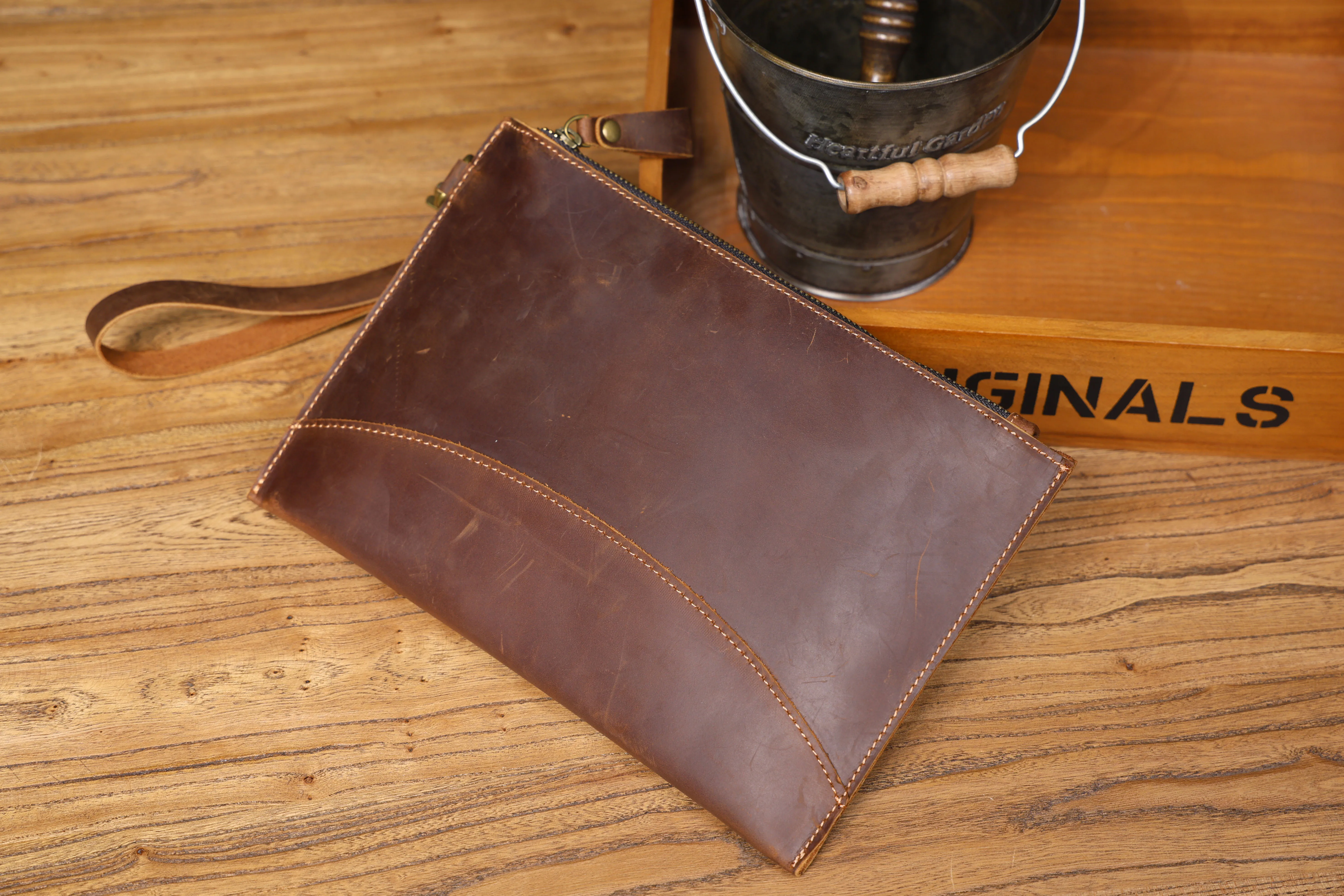 Vintage Echtleder Herren-Clutch-Tasche Lange Geldbörse für Männer Erstklassiges Leder Retro-Kartenhalter Handyhalter – Detail 21
