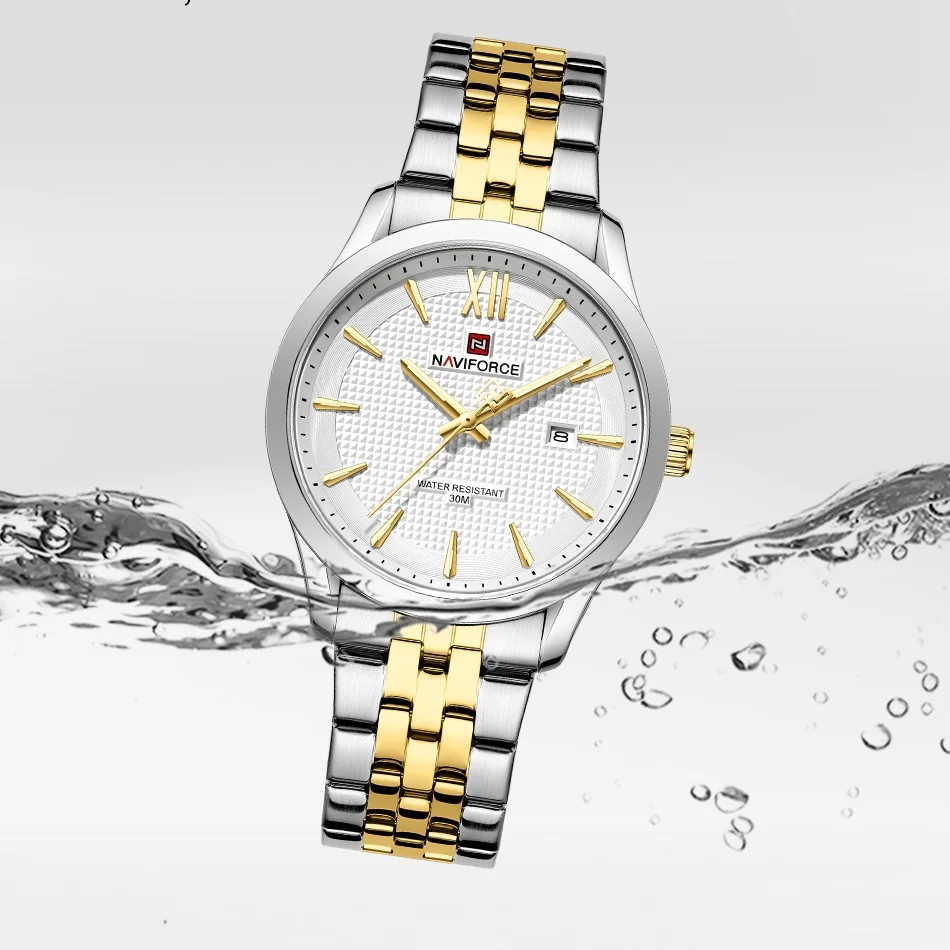 

Новый стиль NAVIFORCE, мужские роскошные спортивные часы, 30 м, водонепроницаемый ремешок из нержавеющей стали, дата, календарь, активные мужские часы, подарки